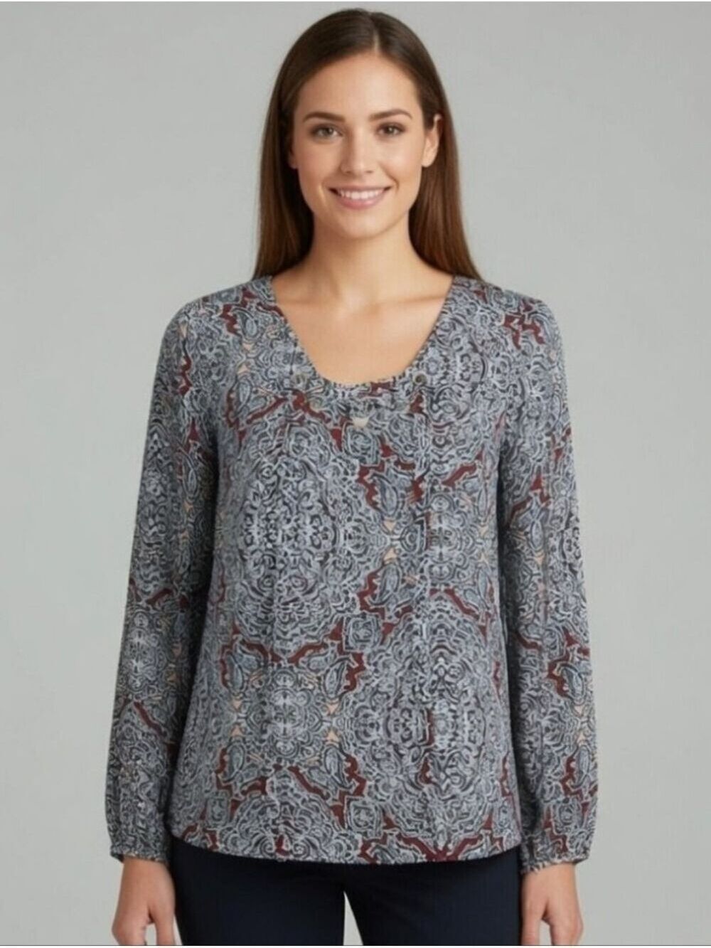 Laundry by Shelli Segal Paisley Long Sleeve Blouse